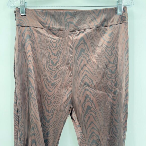 Maniere De Voir High Waisted Ruched Brown Satin Leopard Pants  Women's US 10 - Picture 4 of 13